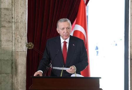 昨年１０月、演説するトルコのエルドアン大統領＝アンカラ（ゲッティ＝共同）