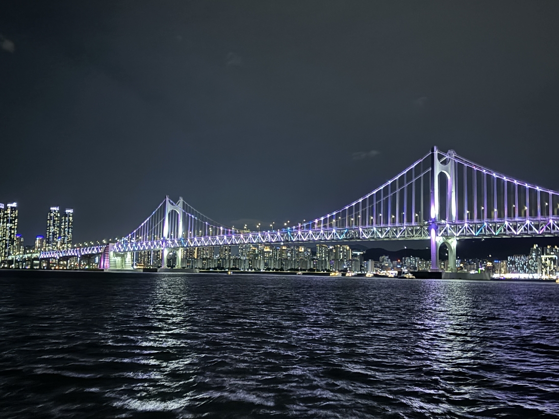 ヨットクルーズでは釜山の夜景を楽しめた