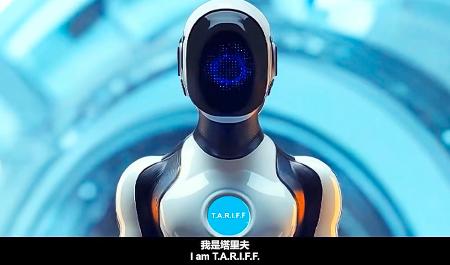 中国国営通信新華社が公開したトランプ米大統領を風刺する動画に登場するロボット「タリフ」（同社の「微信（ウィーチャット）」公式アカウントから、共同）