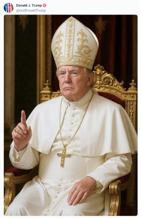 トランプ米大統領がソーシャルメディアに投稿した、自身をローマ教皇に模した合成画像