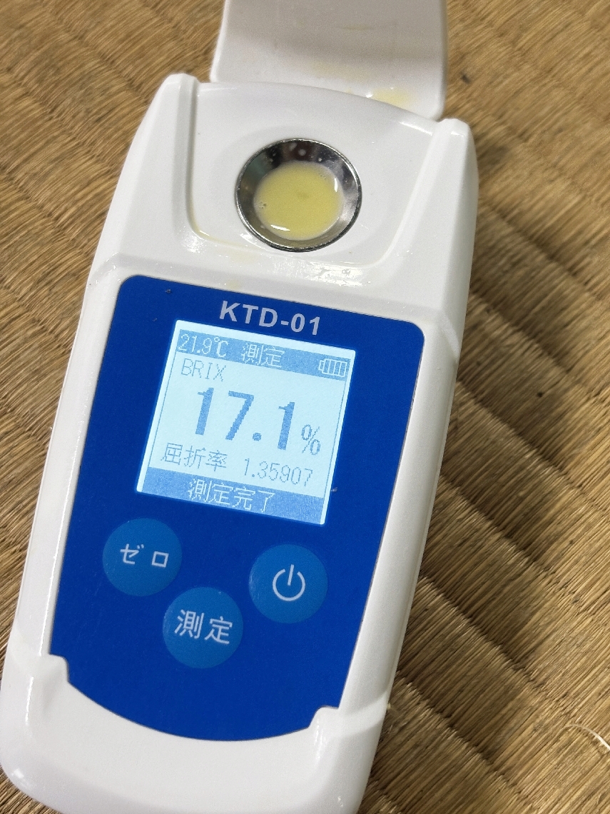 糖度計はメロンの甘さと同程度の１７・１度を示した