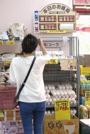 スーパーの卵売り場＝９日、東京都練馬区のアキダイ関町本店