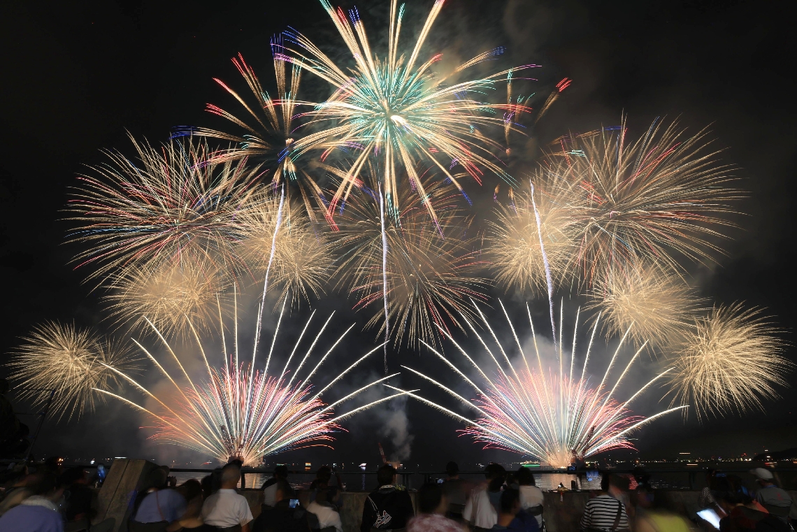 昨年の納涼花火大会＝別府市の北浜緑地帯