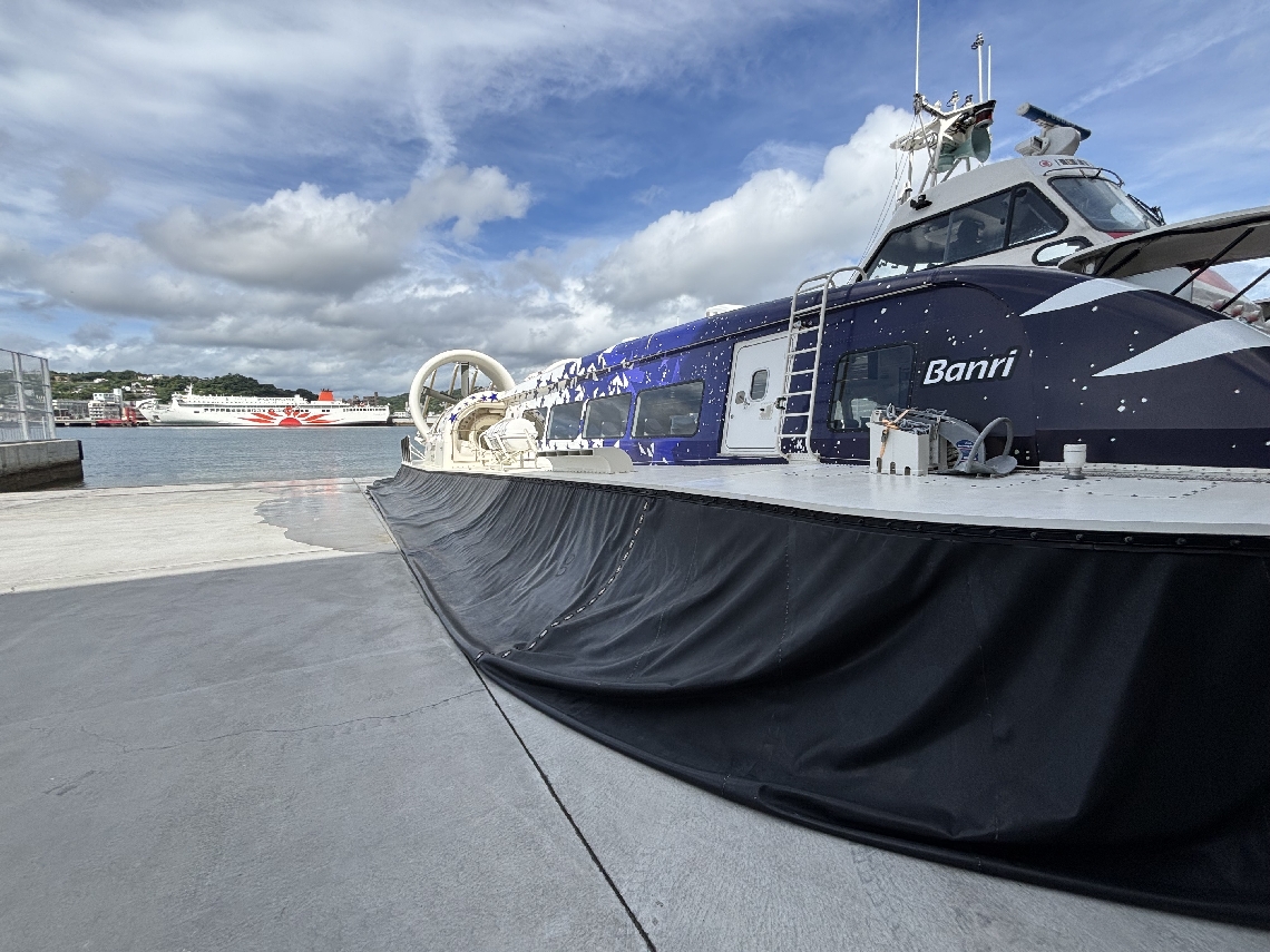 ホーバーとさんふらわあ（奥）のコラボレーション＝大分市