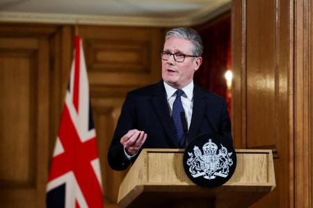 パレスチナに関して言及する英国のスターマー首相＝２９日（ゲッティ＝共同）