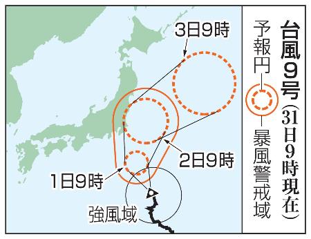 台風９号の予想進路（３１日９時現在）
