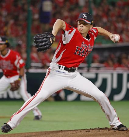 楽天戦に先発したソフトバンク・大関＝みずほペイペイドーム