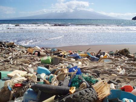 米ハワイの海岸に打ち上げられたプラスチックごみ（米海洋大気局提供）