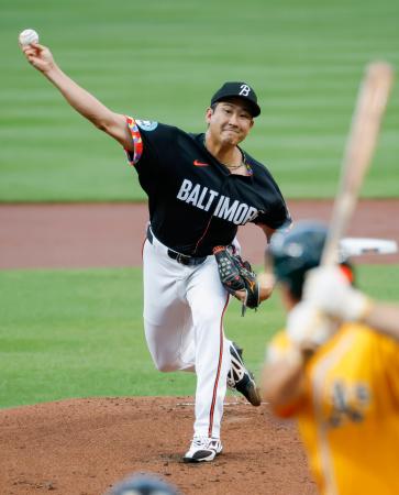アスレチックス戦に先発し、７回１失点で９勝目を挙げたオリオールズ・菅野＝ボルティモア（共同）