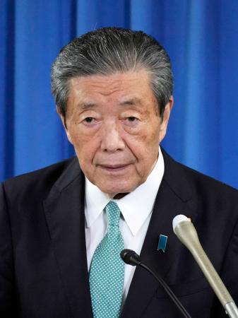 記者会見する自民党の森山幹事長＝２６日午前、東京・永田町の党本部