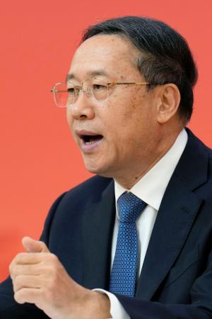 抗日戦争勝利記念行事について記者会見する中国の馬朝旭外務次官＝２９日、北京（共同）