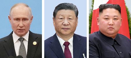 ロシアのプーチン大統領、中国の習近平国家主席、北朝鮮の金正恩朝鮮労働党総書記（朝鮮通信＝共同）