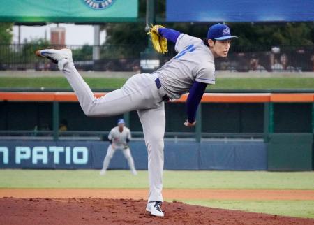 傘下マイナーの３Ａオクラホマシティーの一員としてリハビリ登板したドジャース・佐々木＝シュガーランド（共同）