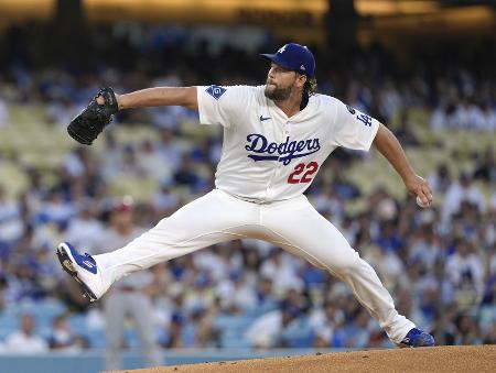 ドジャースのカーショー＝８月、ロサンゼルス