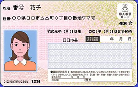マイナンバーカードの見本。保険証としての機能を持たせる人も