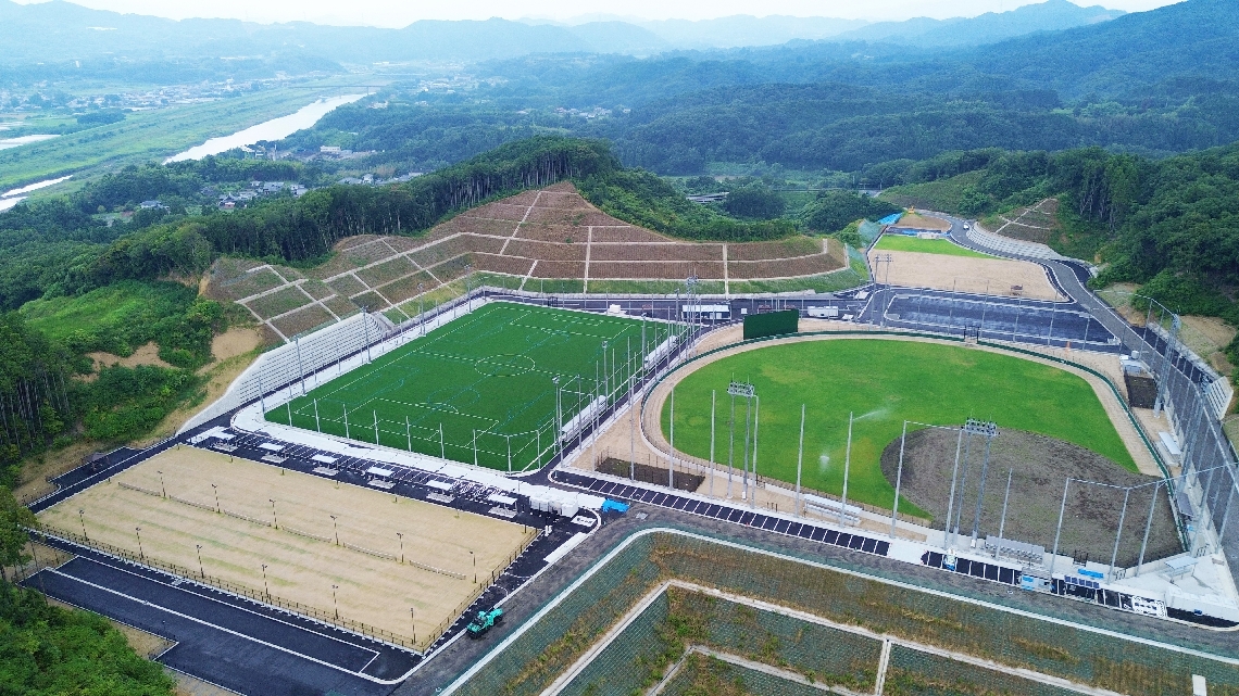 １１月にオープンする南部スポーツ交流ひろば＝大分市下判田