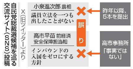 自民党総裁選候補を巡る交流サイト（ＳＮＳ）投稿