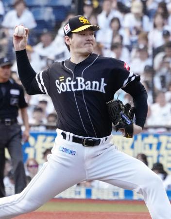 ロッテ戦に先発し、６回１失点で１４勝目を挙げたソフトバンク・有原＝ＺＯＺＯマリン