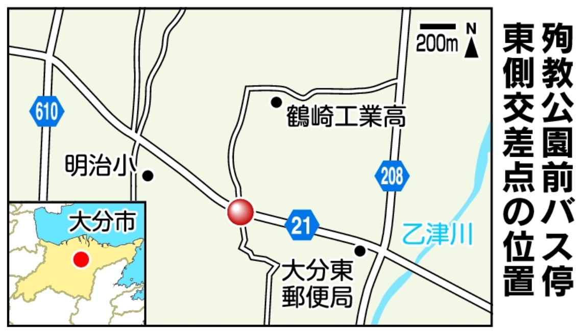 殉教公園前バス停東側交差点の位置