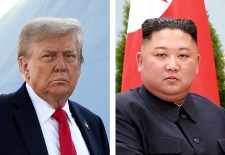 トランプ米大統領（ゲッティ＝共同）、北朝鮮の金正恩朝鮮労働党総書記（朝鮮通信＝共同）