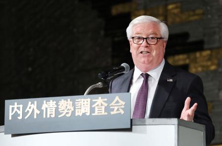 内外情勢調査会で講演する米国のグラス駐日大使＝２０日午後、東京都内（代表撮影）