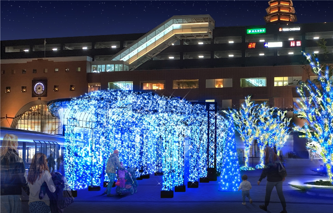 大分市の中心部を彩るイルミネーションの点灯イメージ（ＪＲ大分シティ提供）