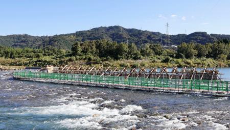 宮崎県延岡市を流れる大瀬川に架設された「鮎やな」＝１０月