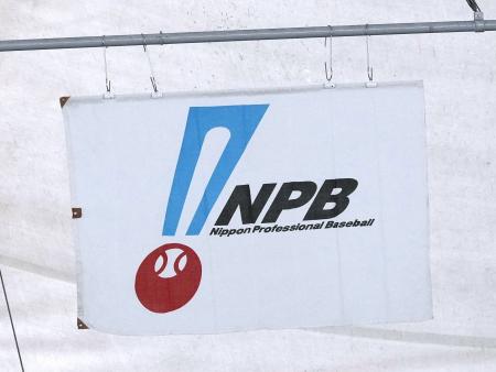 球場に掲げられている日本野球機構（ＮＰＢ）の旗