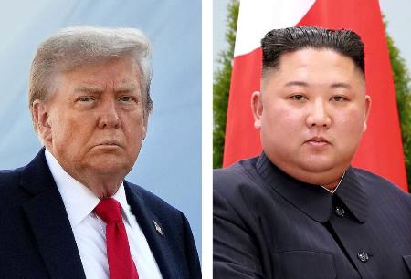 トランプ米大統領（ゲッティ＝共同）、北朝鮮の金正恩朝鮮労働党総書記（朝鮮通信＝共同）