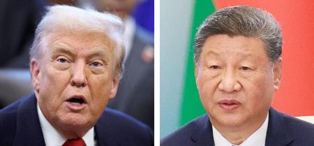 トランプ米大統領（ロイター＝共同）、中国の習近平国家主席（タス＝共同）