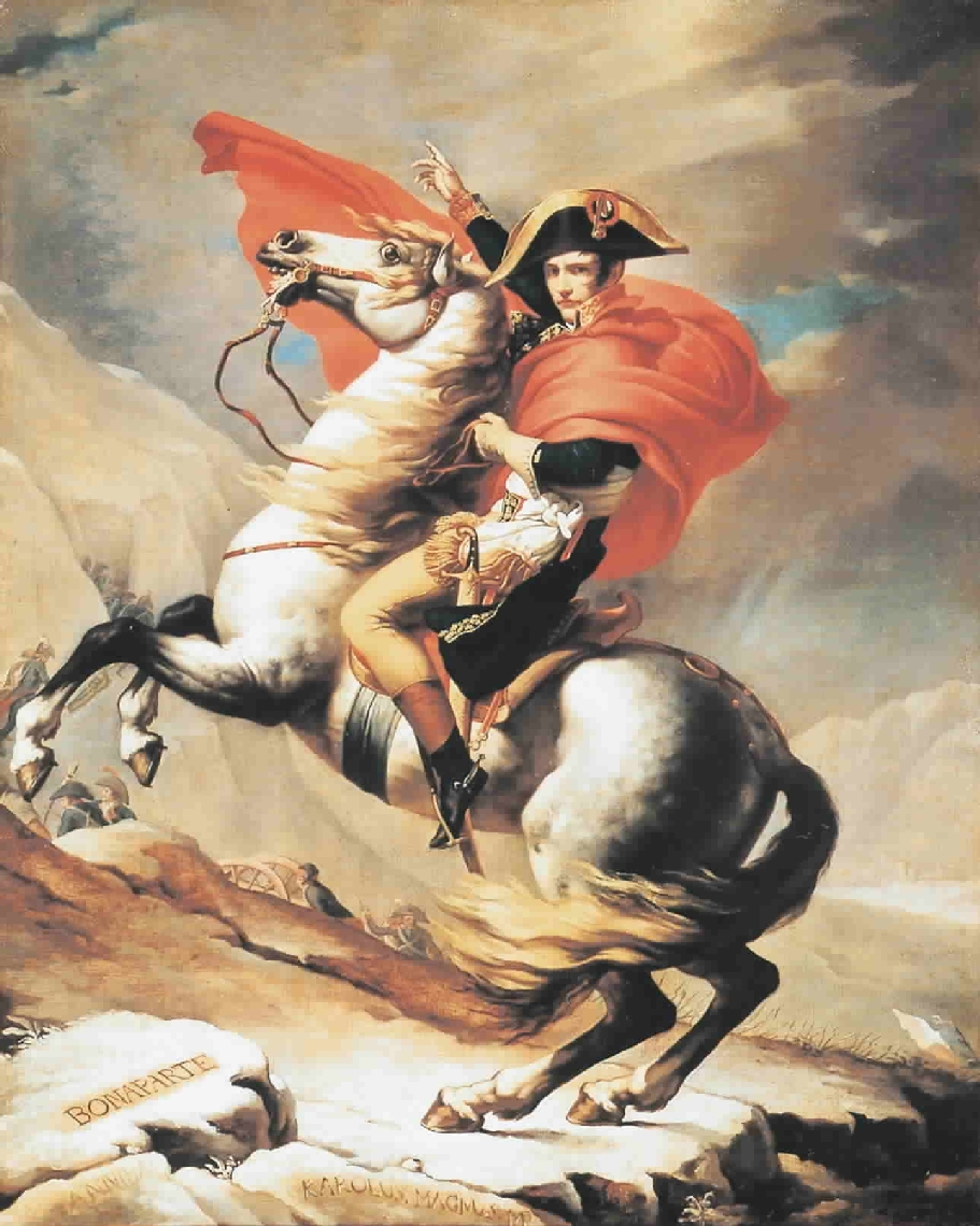 ナポレオンを描いた絵画「サン＝ベルナール峠を越えるボナパルト」