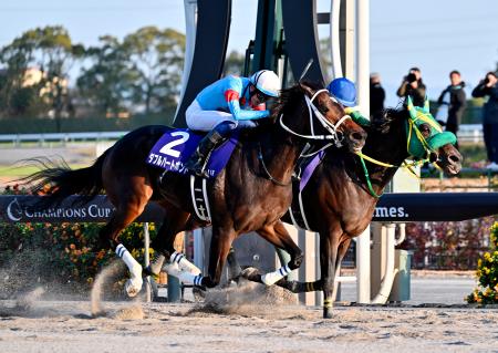 第２６回チャンピオンズカップを制したダブルハートボンド（左）＝中京競馬場