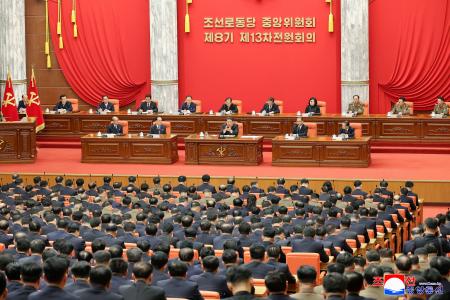 北朝鮮の朝鮮労働党中央委員会拡大総会＝９日（朝鮮中央通信＝共同）
