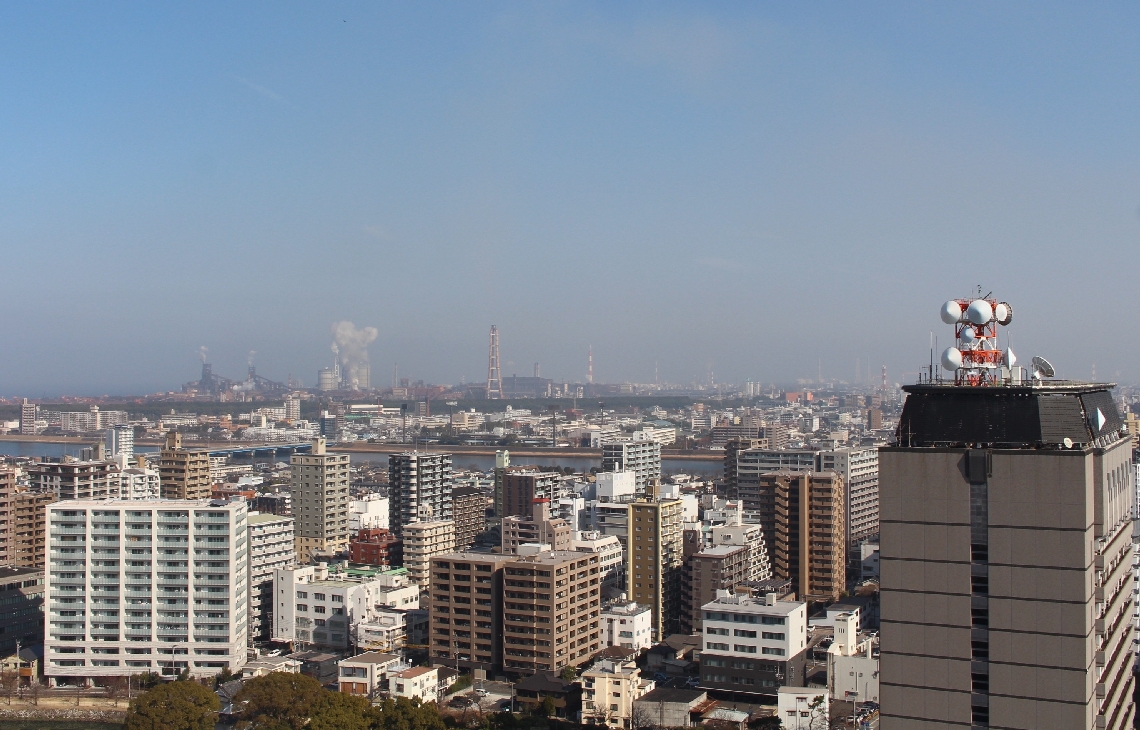 １月に観測した降水量がゼロだった大分市（大分市府内町の本社屋上から撮影）