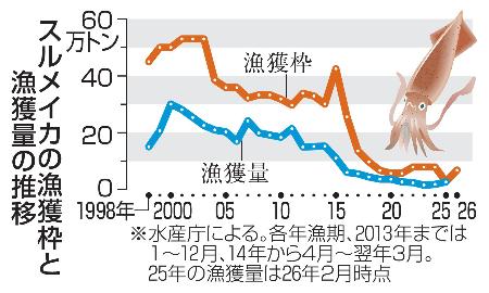 スルメイカの漁獲枠と漁獲量の推移