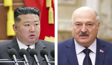 北朝鮮の金正恩朝鮮労働党総書記（朝鮮中央通信＝共同）、ベラルーシのルカシェンコ大統領（ゲッティ＝共同）