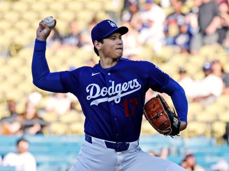 エンゼルス戦に先発登板したドジャース・大谷＝ロサンゼルス（共同）