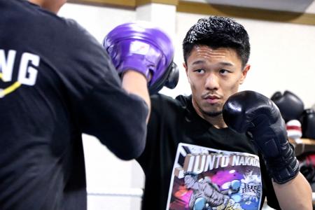 井上尚弥との試合に向け調整する中谷潤人＝相模原市