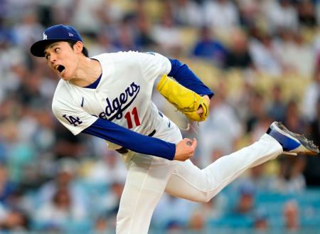 ブルワーズ戦に先発したドジャース・佐々木朗。６回２失点で勝敗は付かなかった＝ロサンゼルス（ＡＰ＝共同）