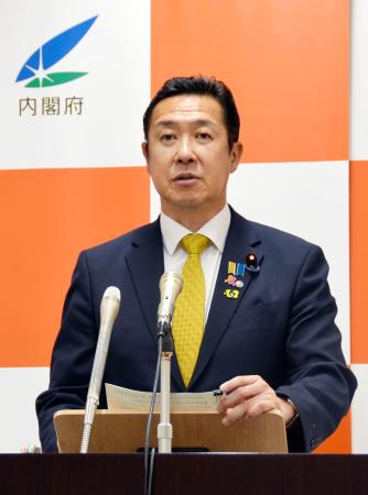 記者会見する黄川田こども政策相＝２８日午前、東京都千代田区
