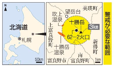 北海道・札幌、十勝岳、警戒が必要な範囲