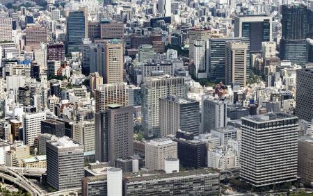東京都心のビル群（共同通信社ヘリから）