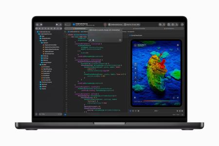 アップルが発売するノートパソコンの上位機種「マックブックプロ」の１４インチの新型（同社提供）